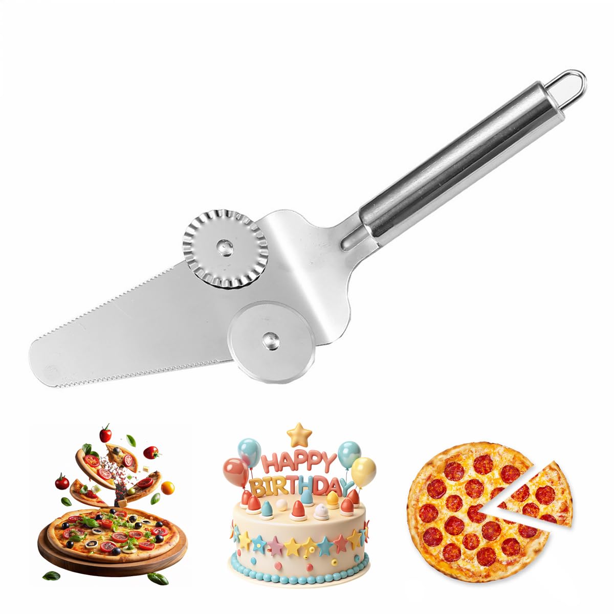 HASTHIP® 2-In-1 Pizza Cutter for Kitchen Stainless Steel Kitchen Cutter with Food Grade Non Slip Ergonomic Handle, Pizza Shovel Wheel for Pizza Sandwich Paratha Chapati and Birthday Cake