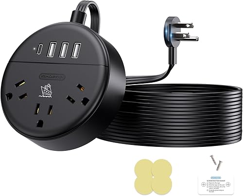 NTONPOWER Regleta de alimentación aprobada por crucero, cable de extensión de enchufe plano de 10 pies, cable de extensión plano con 3 salidas de CA