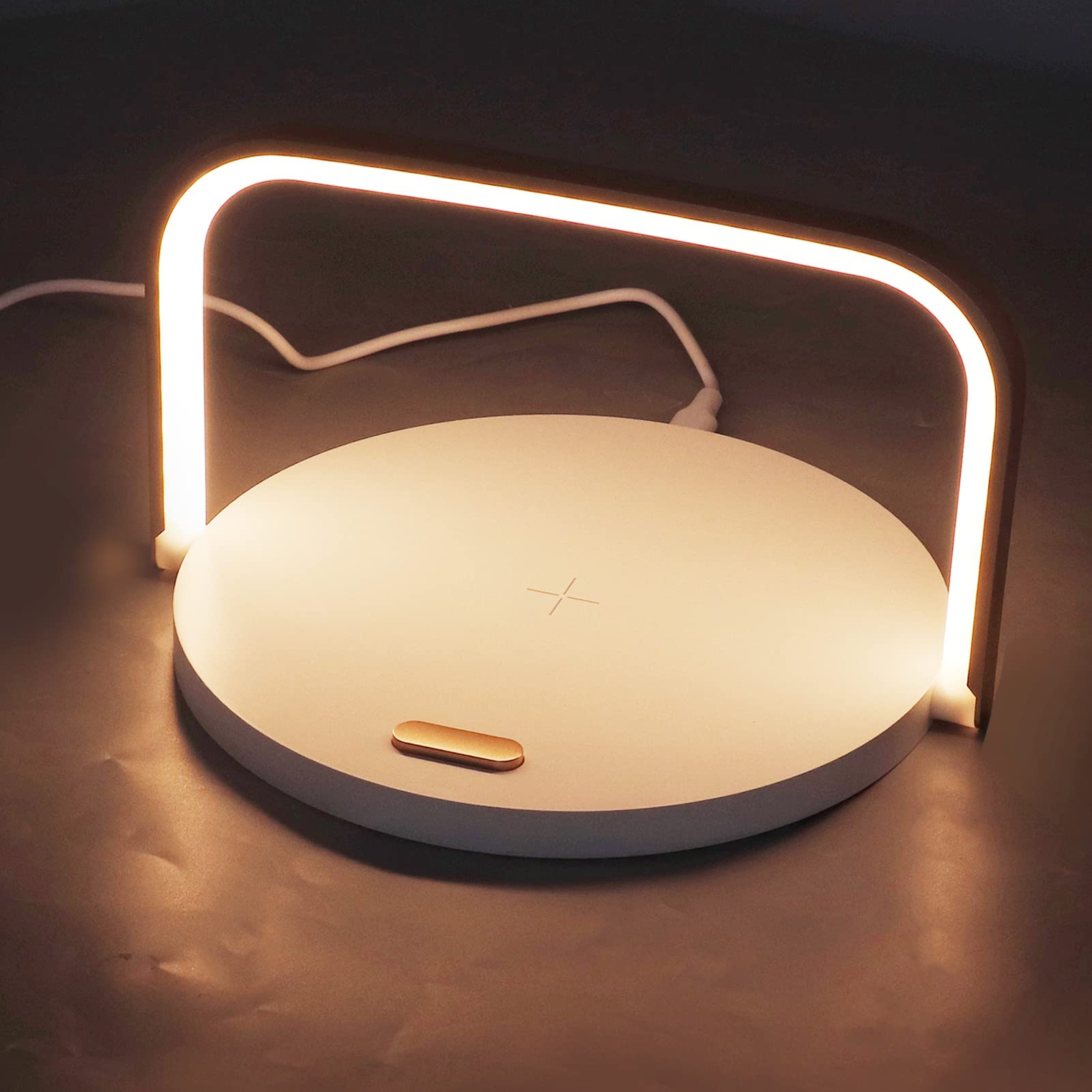 Lampka nocna sterowana dotykowo, okrągła lampa otoczenia LED, ładowanie bezprzewodowe, ze stojakiem, regulowany kąt