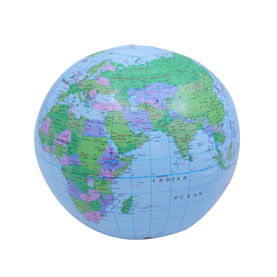 KOMBIUDA Pvc Inflatable Globe Ball World Map Ball for Boys and Girls Stress Relief Toy and Bounce Activity at Home School