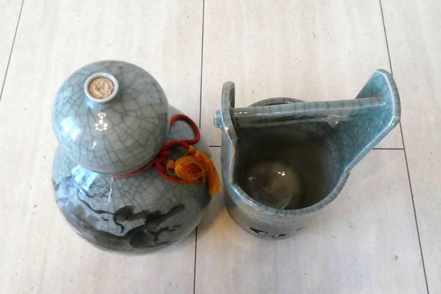 Amazon.co.jp: Й相馬焼瓢箪型徳利手桶型花入（二重焼）花瓶竹鳳