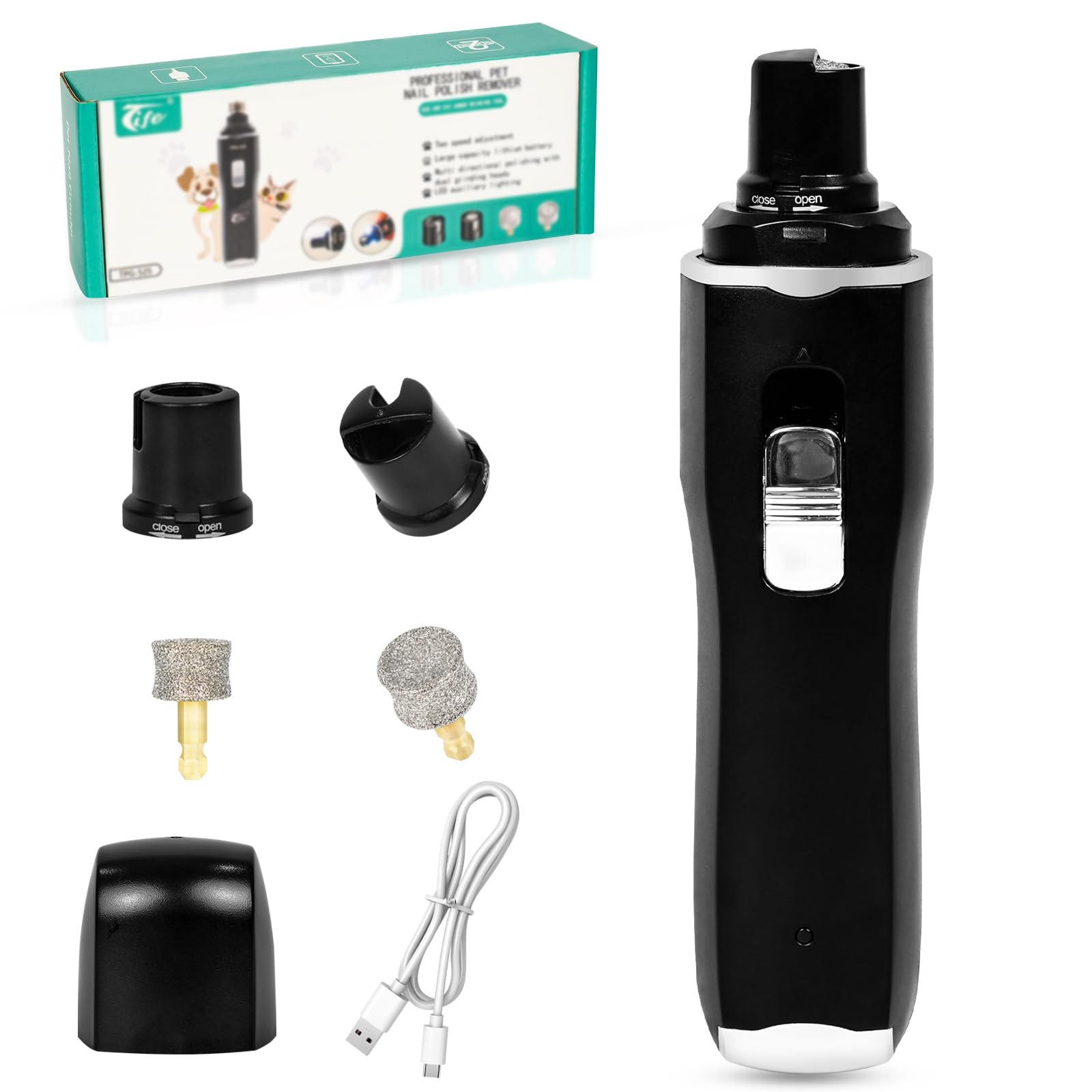 Tife Dog Nail Grinder,2 Speed Electric Rechargeable Dog Nail Trimmer,Quiet and Low-Vibration Pet Nail Grinder,Painless Dog&Cat Grooming Supplies for Large Medium Small Pets