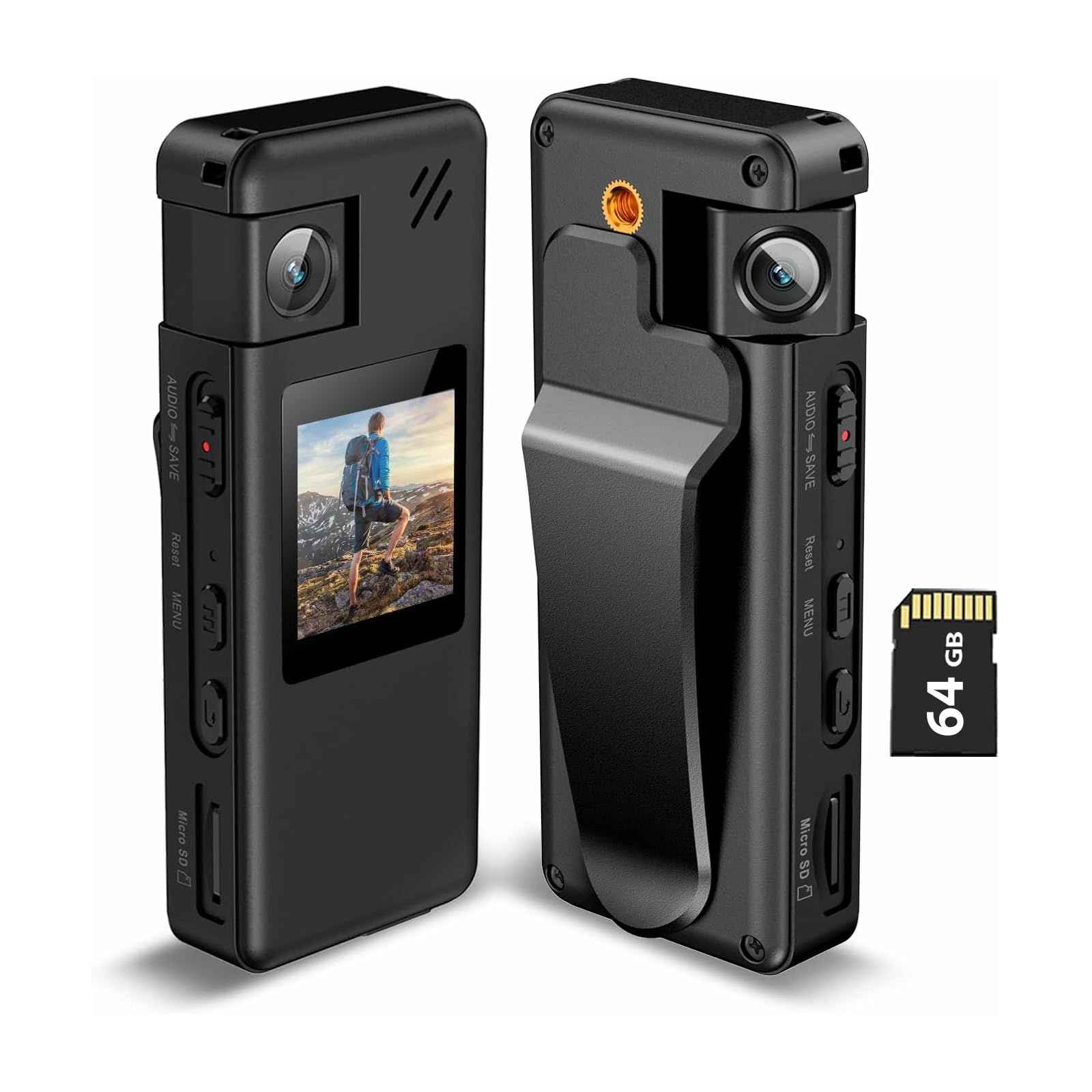 Caméra Corporelle A32 64Go, Appareil Photo Portable avec Objectif Rotatif à 180° et Détection de Mouvement, Caméscope 1080p avec Enregistrement Audio Vidéo pour Sports de Plein air, Police