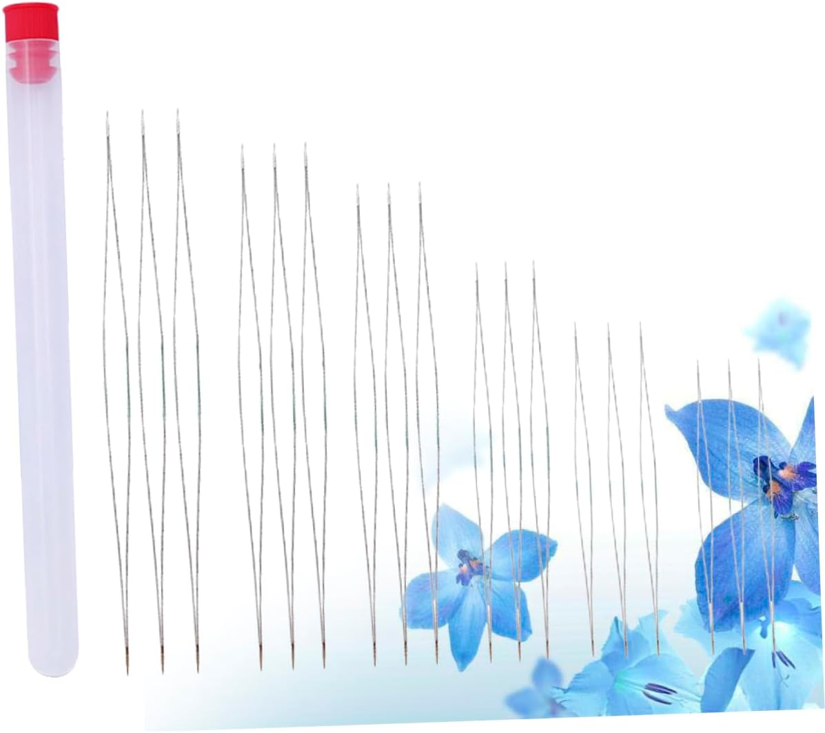 DOITOOL 18Pcs Beading Needle Kit with Threaders Eye Stitching Needles for DIY Jewelry Making Includes Storage Bottle with Red Cover for Crafts and Sewing Projects