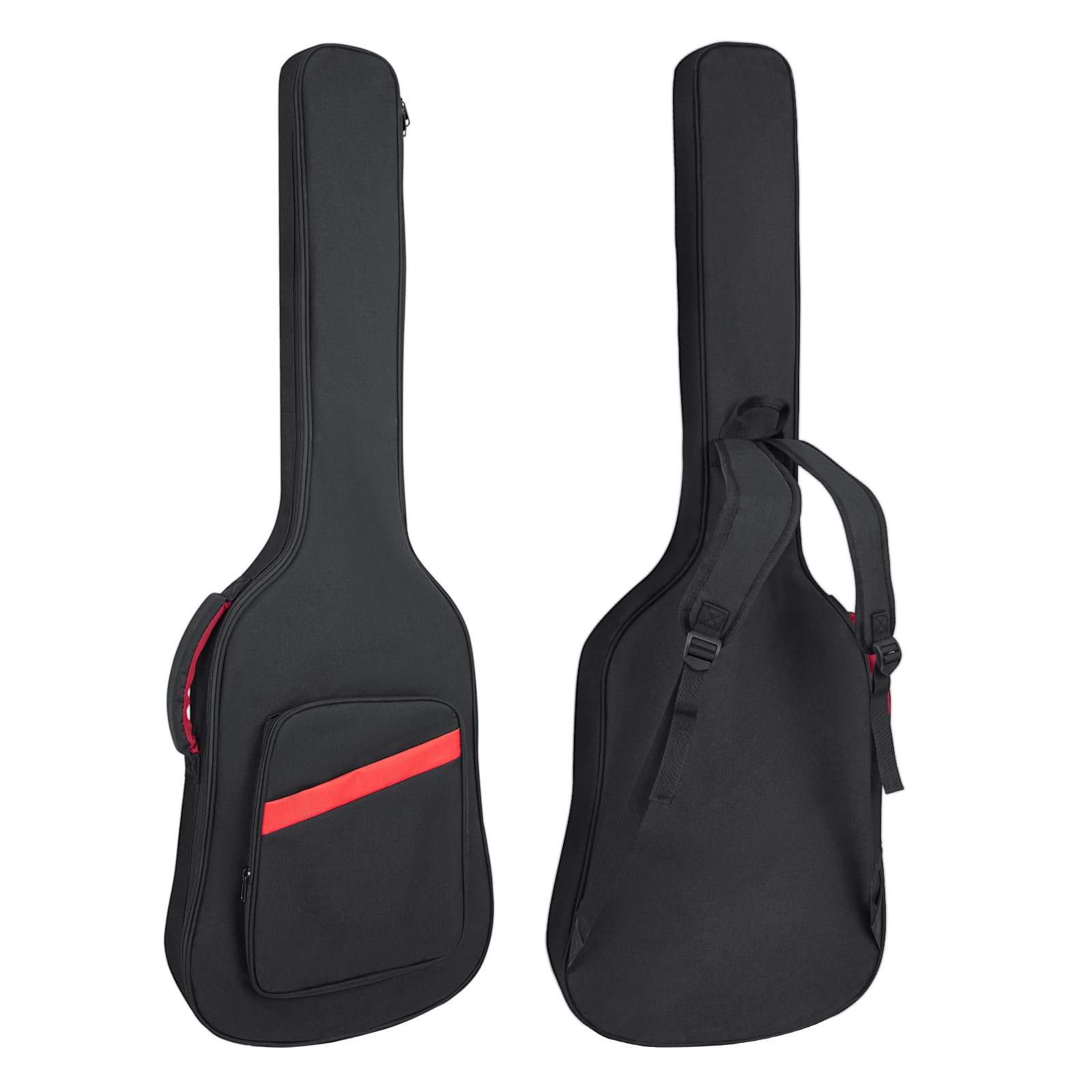 Bassgitarren Tasche 0.25in/6mm Polsterung Wasserdichtes E-Bass Case, E-Bass Gig Bag Rucksack mit Nackenschutz und Taschen, Verstellbarer Schultergurt,Schwarz