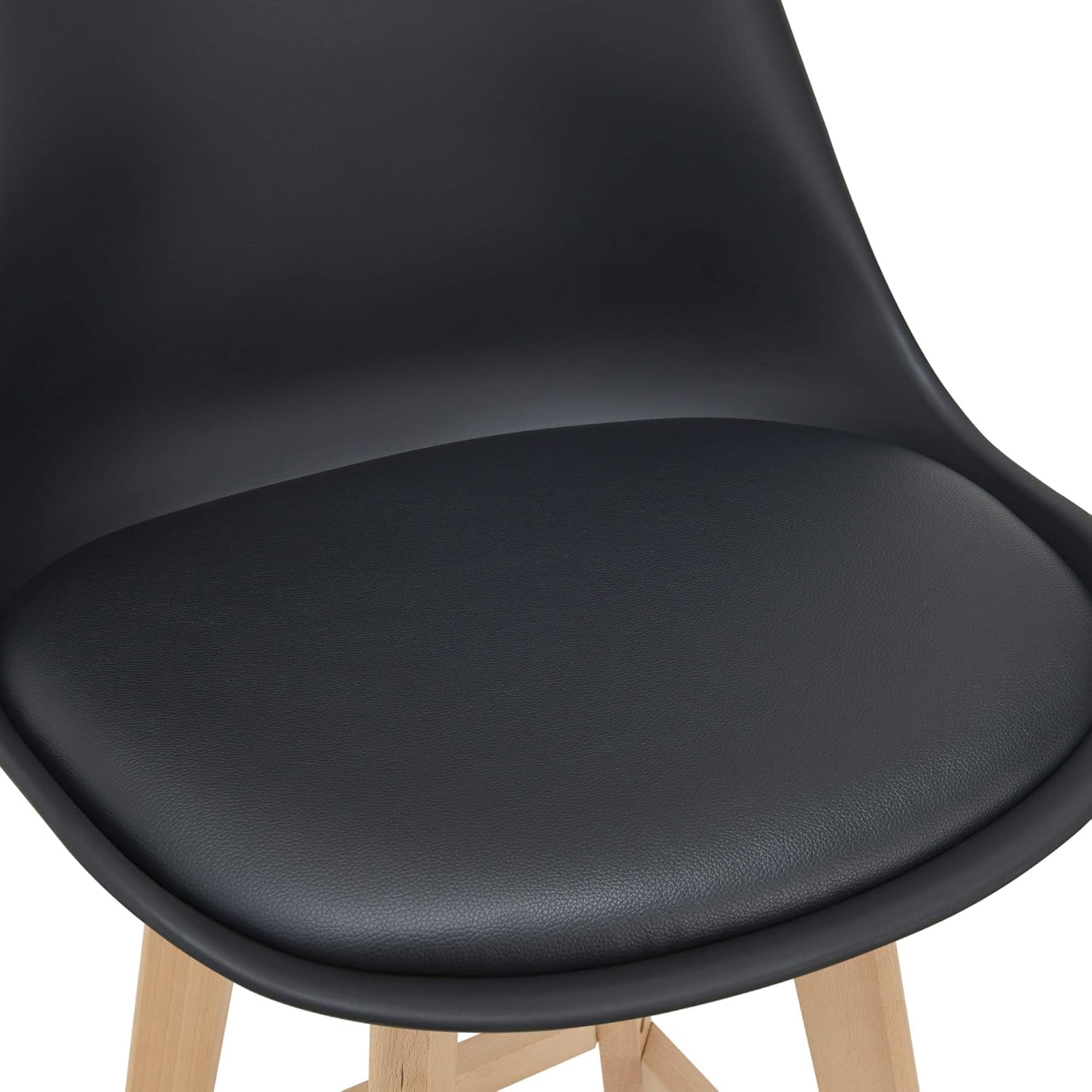 Taburete Alto Cocina con Respaldo, Asiento Blando y Tapizado, Patas Altas Resistentes de Madera de Haya con Reposapiés, Sillas Nórdicas, Negro, 2 Unidades