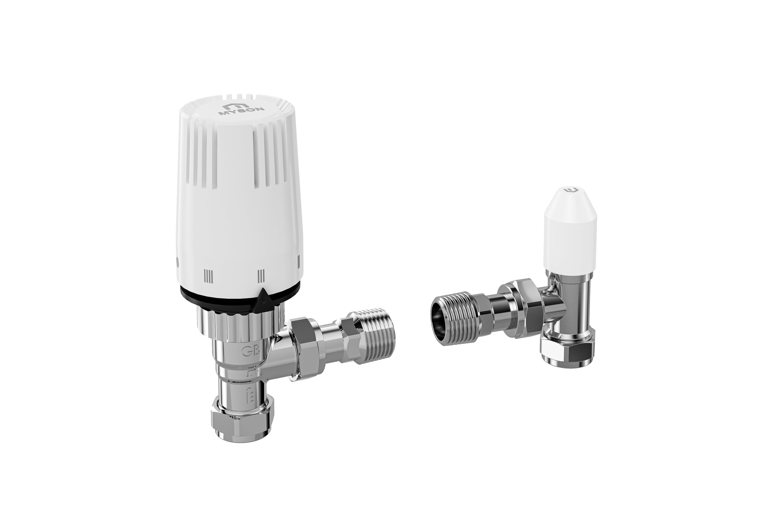 Myson Chrome Petite Trv Radiator Valve Pack 15Mm Trv & Lockshield Angled
