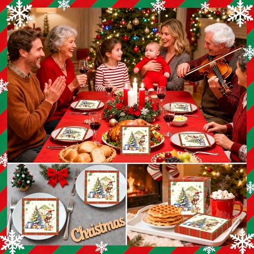 JeVenis 40 PCS Christmas Cocktail Paper Napkins Christmas Guest Napkins Vintage Snowman Guest Napkins christmas Disposable Paper Napkins Snowflake Xmas Tree Decorative for Party Table Dinner Bathroom – Image 4