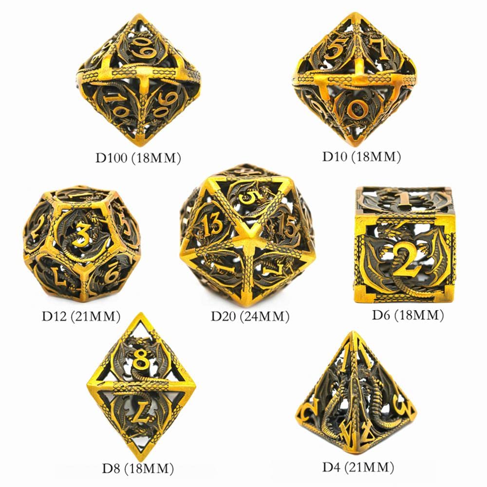 Würfel Metallflying Dragon. D & D. Würfel 7 Stück DND. Würfel, polyedrale Würfel-Set, for Rollenspiel Spiel MTG Pfadfinder Gezinkte Würfel (Size : Golden)