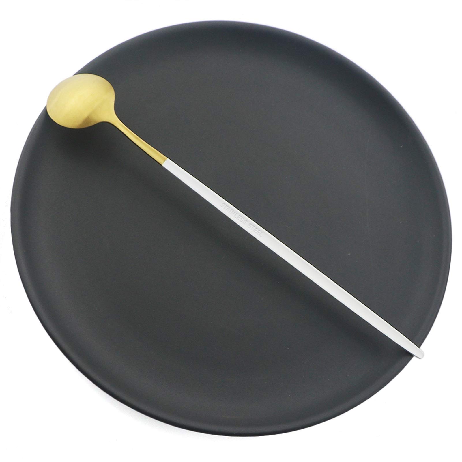6 unids/set mango largo cubiertos mate acero inoxidable cucharas pulidas agitación agitación helado postre cucharas de té vajilla (Color : Champagne)