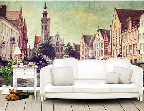 Amazon ノスタルジックなレトロヨーロッパヨーロッパ建築ストリートモダンシンプル不織布壁紙3d壁紙ロールリビングルーム寝室の装飾 250cmx175cm 98 4x68 9inch 壁紙