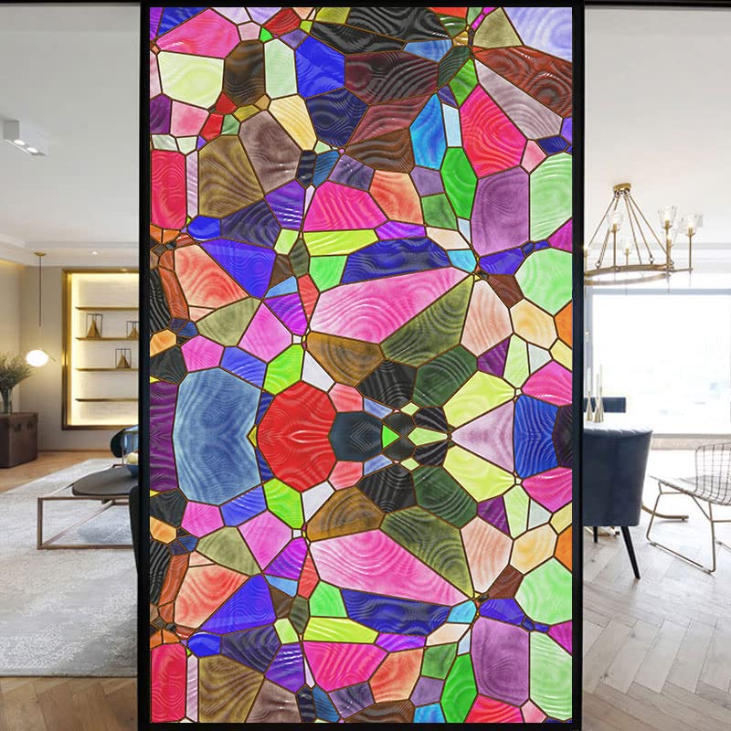 European Church Windows Film Privacy Stained Glass Window Stickers Static Cling Decorative Frosted Window Films UV Blocking Muted Colors Window Coverings (C,69x120cm WxH)