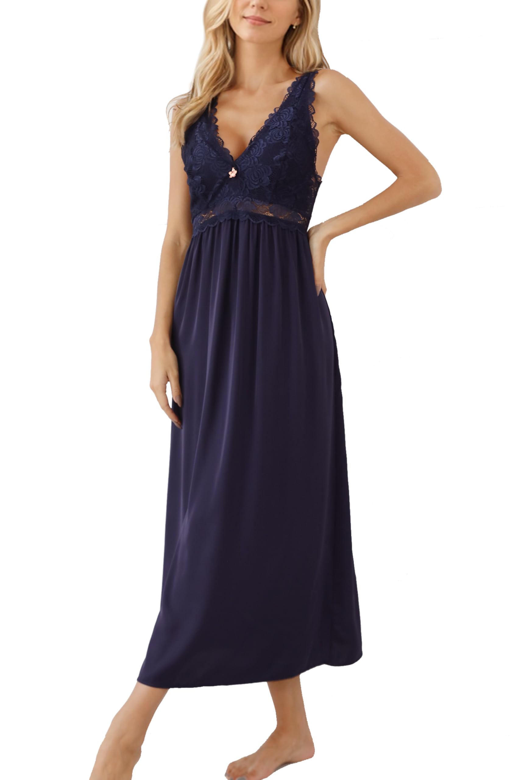 ALCEA ROSEA Womens Sexy Nightgowns Long Floral Lace silky Lingerie supportive Chemises Full slip for Women Elegant Sleepwear