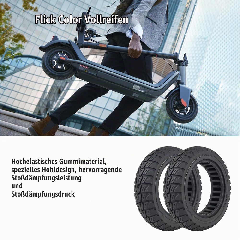 9,5 Zoll Vollreifen für NIU KQi 3, 9,5x2,5-6,1 Vollgummireifen Solide Reifen für NIU KQi3 Sport/Pro/Max Elektroroller Vorne oder Hinten Roller Ersatzreifen Wabenreifen (Schwarz-2 Stück)