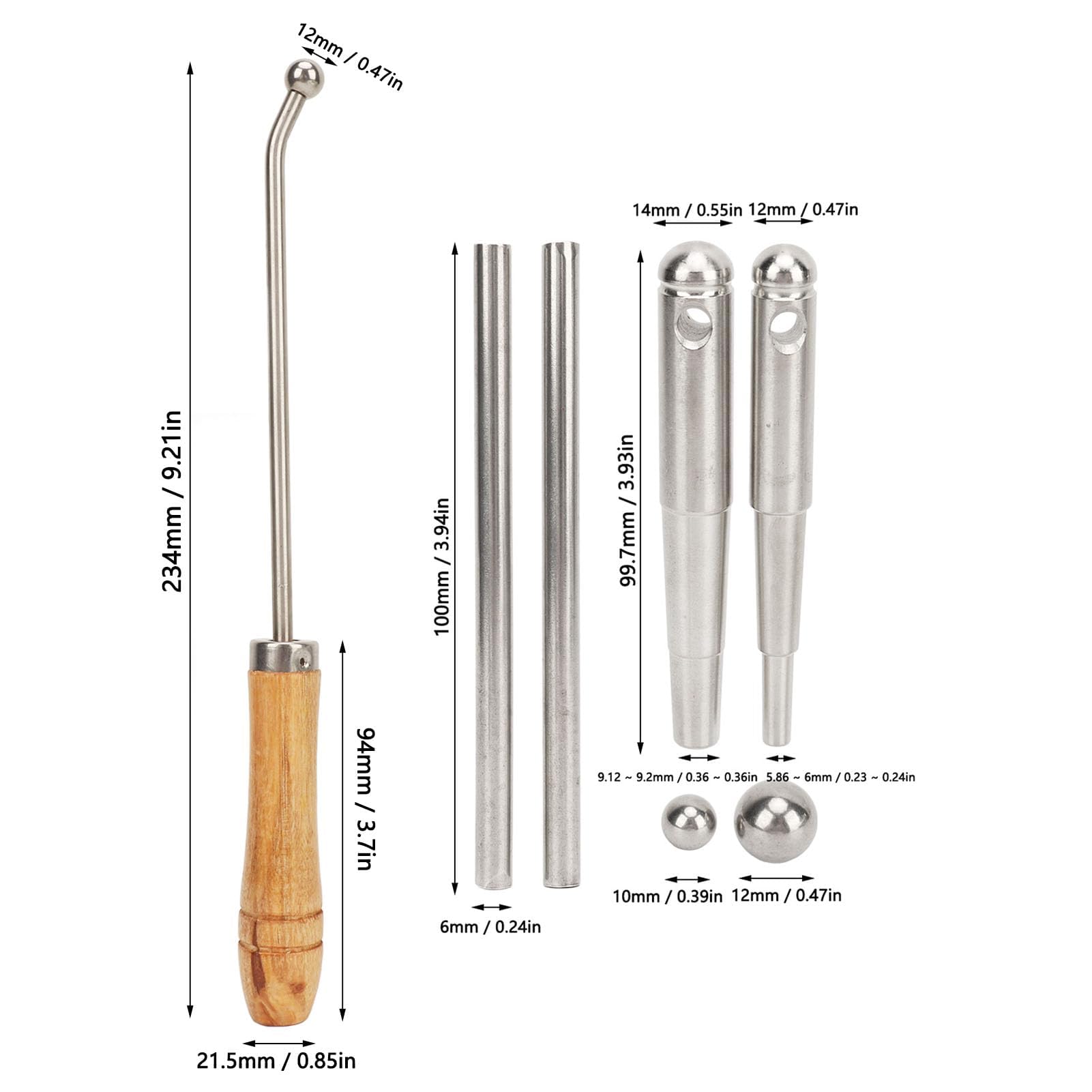 Outil de Réparation de Trompette, Tête Sphérique en Métal, Corne, Trombone, Outils D'entretien du Cou avec Manche en Bois, Accessoire D'instrument
