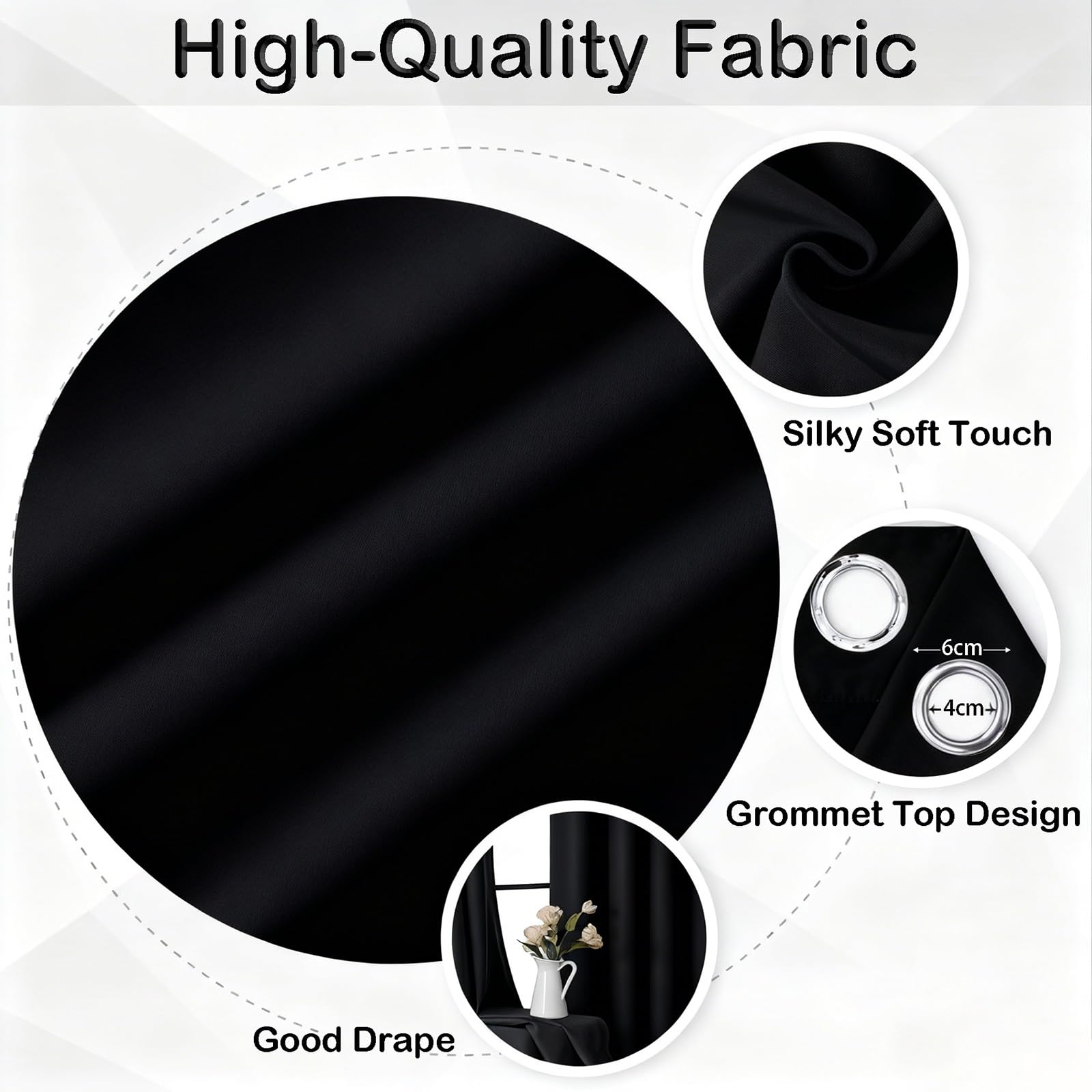Rideau Occultant 263 x 90 cm Bloquer Lumiere, Anti Chaleur, Thermique Isolant, Anti Froid, Chaleur UV Bruit Curtains et Draperies pour Coucher, Vitrage des Balcons, Noir