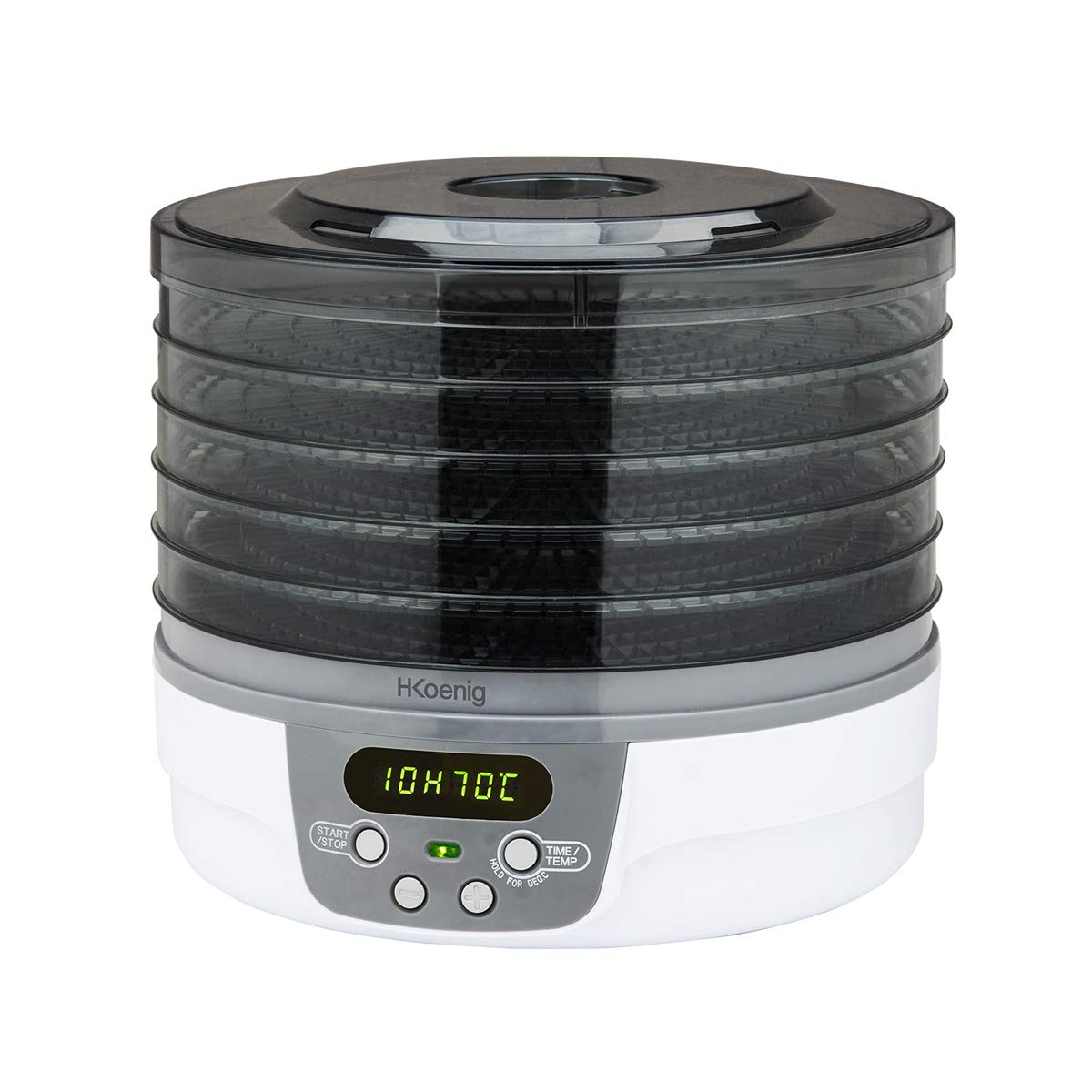 H.Koenig DSY700 Deshidratador Eléctrico de Alimentos, 5 Bandejas Transparentes Extraíbles, Temperatura Ajustable 40-70°C, Temporizador 24hr, Secado de Alimentos