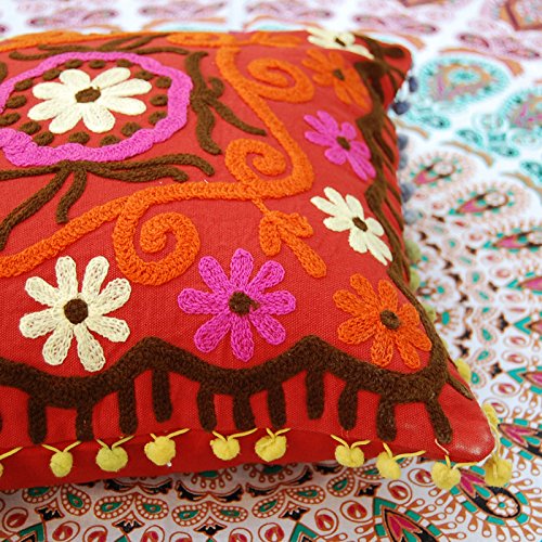 Indian Suzani - Federa per cuscino con motivo floreale, fatta a mano, per divano, stile bohémien, stile bohémien