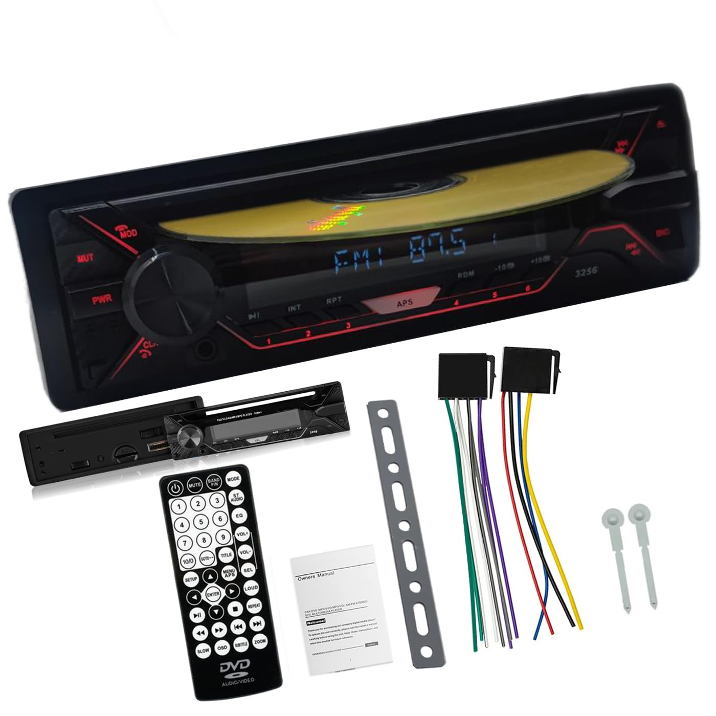 Radio de Coche 1 DIN Bluetooth MP3 estéreo Panel Desmontable Autoradio FM AUX IN USB Tarjeta SD DVD CD Reproductor de música