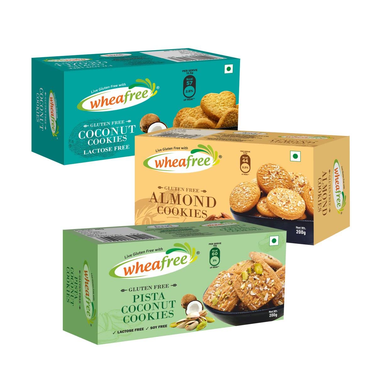 Gluten Free Cookies Combo Almond, Coconut & Pista Coconut - 200g Each | Best Tea Time Snacks, Nutritious | Tasty Crunchy Flavorful, 100% Vegetarian