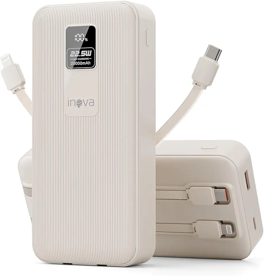 INAVA Carregador Portátil, Power Bank 20000mAh, Carregamento Rápido 22.5W PD, Design Ergonômico, Compatível com iPhone 17/16/15/14/13/12 e Android, Ideal para Viagens (Branco)