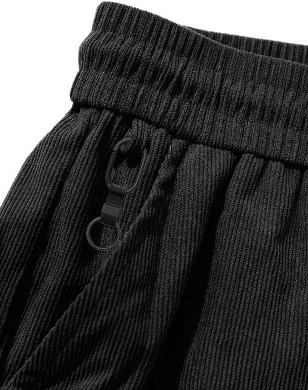 Men's Corduroy Shorts 9 inch Cotton Drawstring Casual Elastic Waist Summer Beach Shorts with Pockets