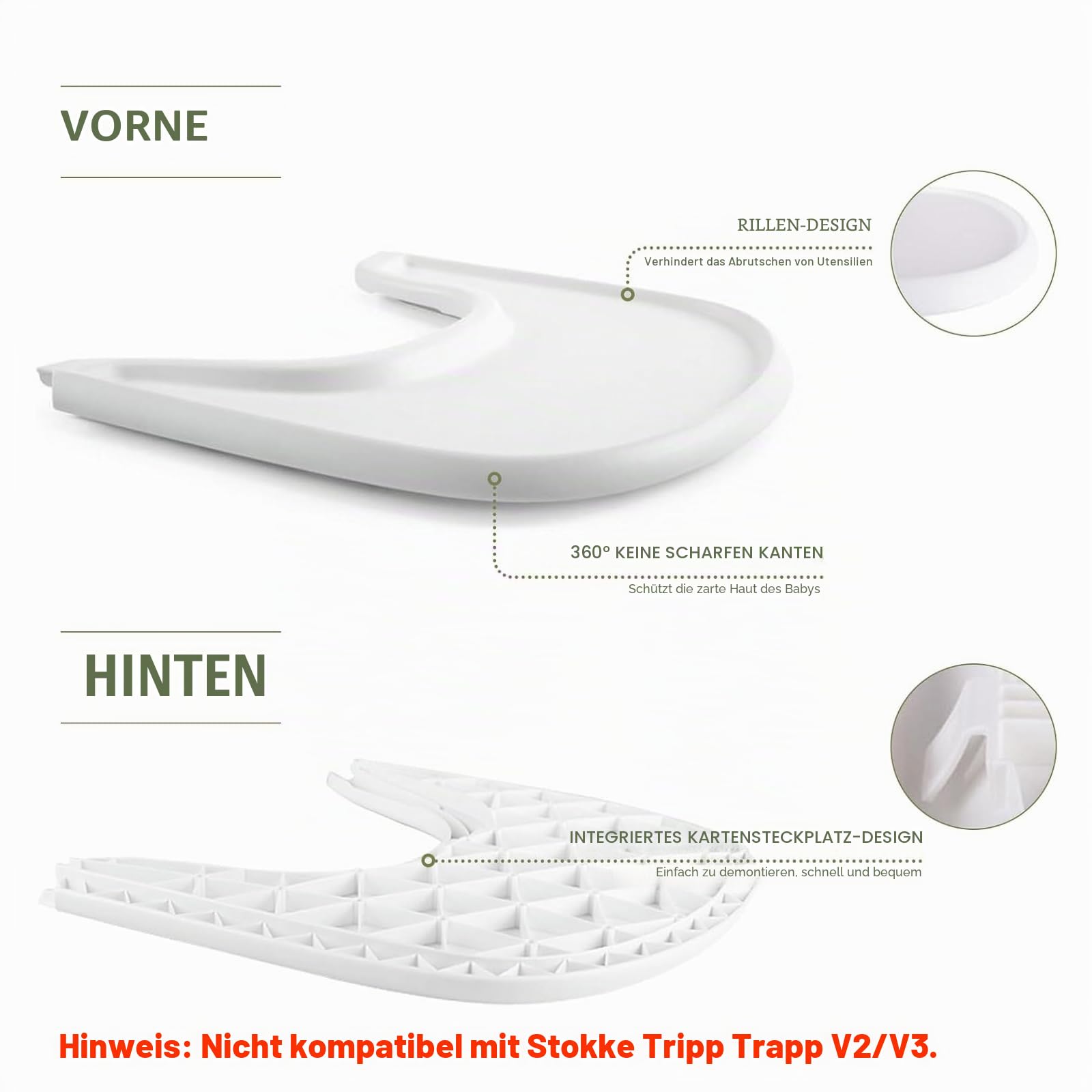 Tablett Kompatibel mit Stokke Tripp Trapp Stuhl, Tray für Hochstuhl, 100% BPA-frei, Einfach zu montieren, Hochstuhlzubehör für Kleinkinder 6–36 Monate - Weiß