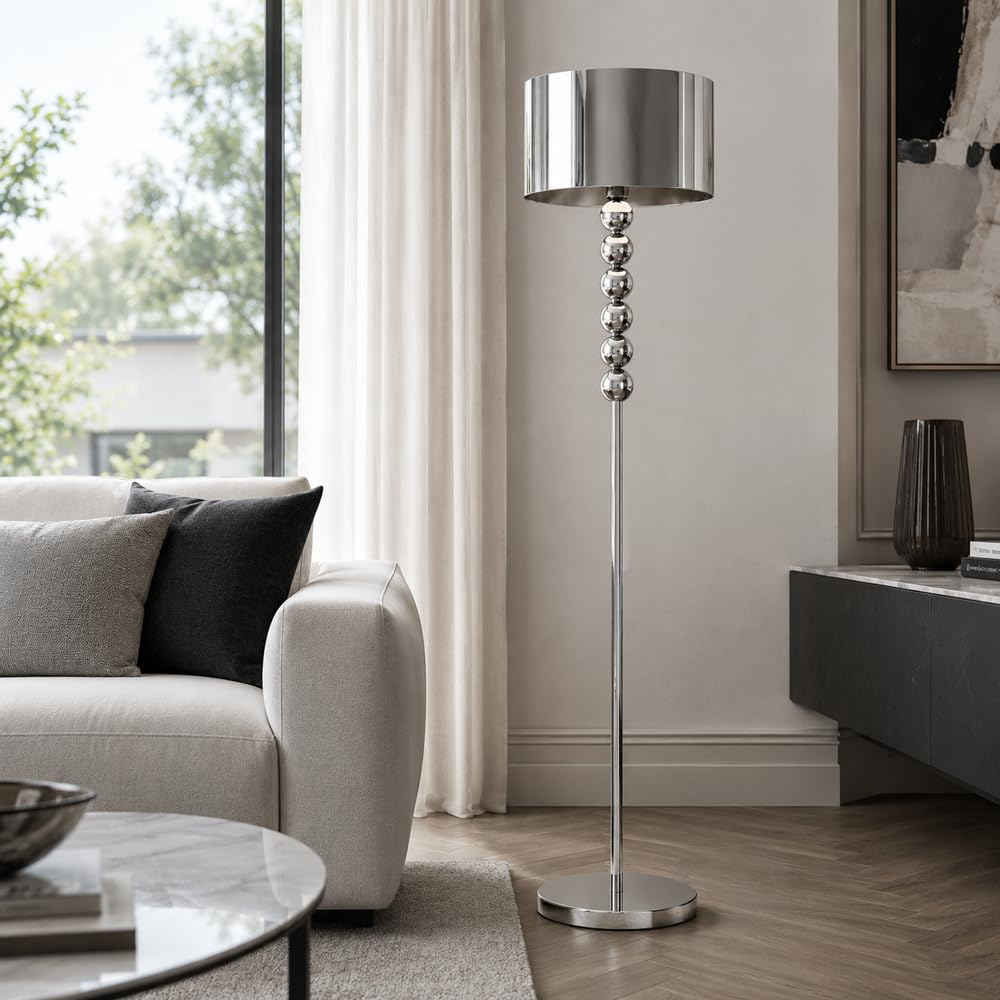 Wylolik Modern Silver Chrome Floor Lamp, Tri-Color Dimming Floor Lamp