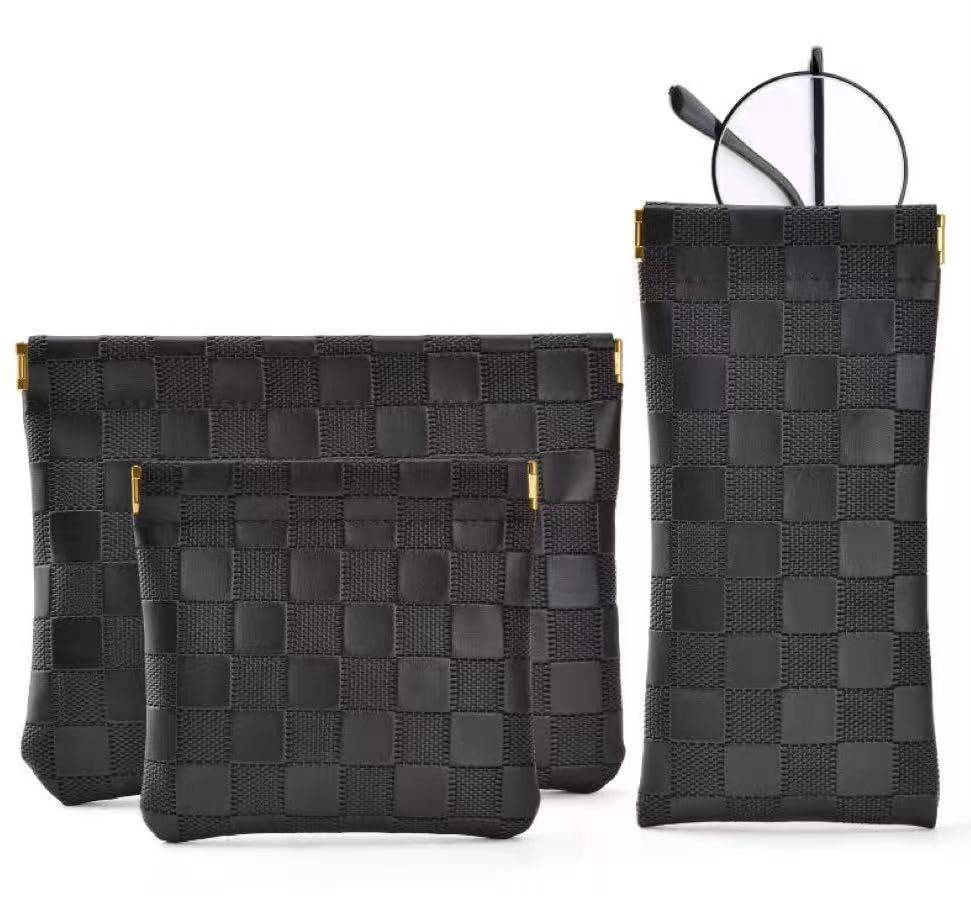 MZLUWM 3PCS Small Makeup Bag for Purse，Waterproof Leather Portable Mini Makeup Bag,Snap Closure Organizer Pouch for Coin Cards Jewelry Lipstick