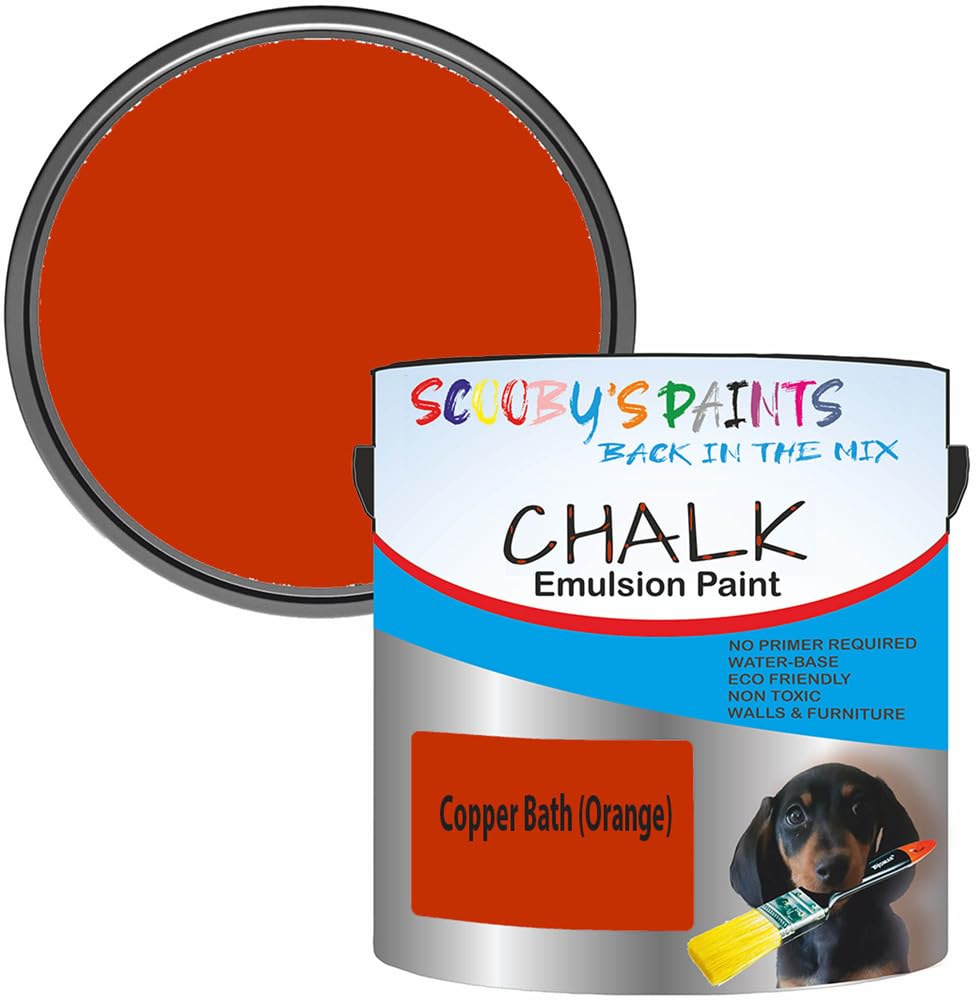 Scooby's Paints Chalk Emulsion Paint, Water-Based, No Primer Required, 250ml, For Walls and Furniture (Copper Bath (Orange))