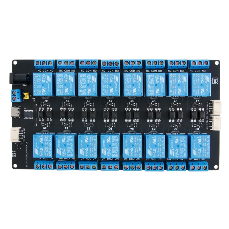 JESSINIE 16 Channel 5V Relay Module with Optocoupler Isolation 10A IIC Expandable Isolation Driver Relay Board XL9535-K16V5