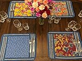 DaDa Bedding Hand-Made in USA Cotton Bohemian Quilted Placemats - Set of 6-Pieces Midnight Ocean...