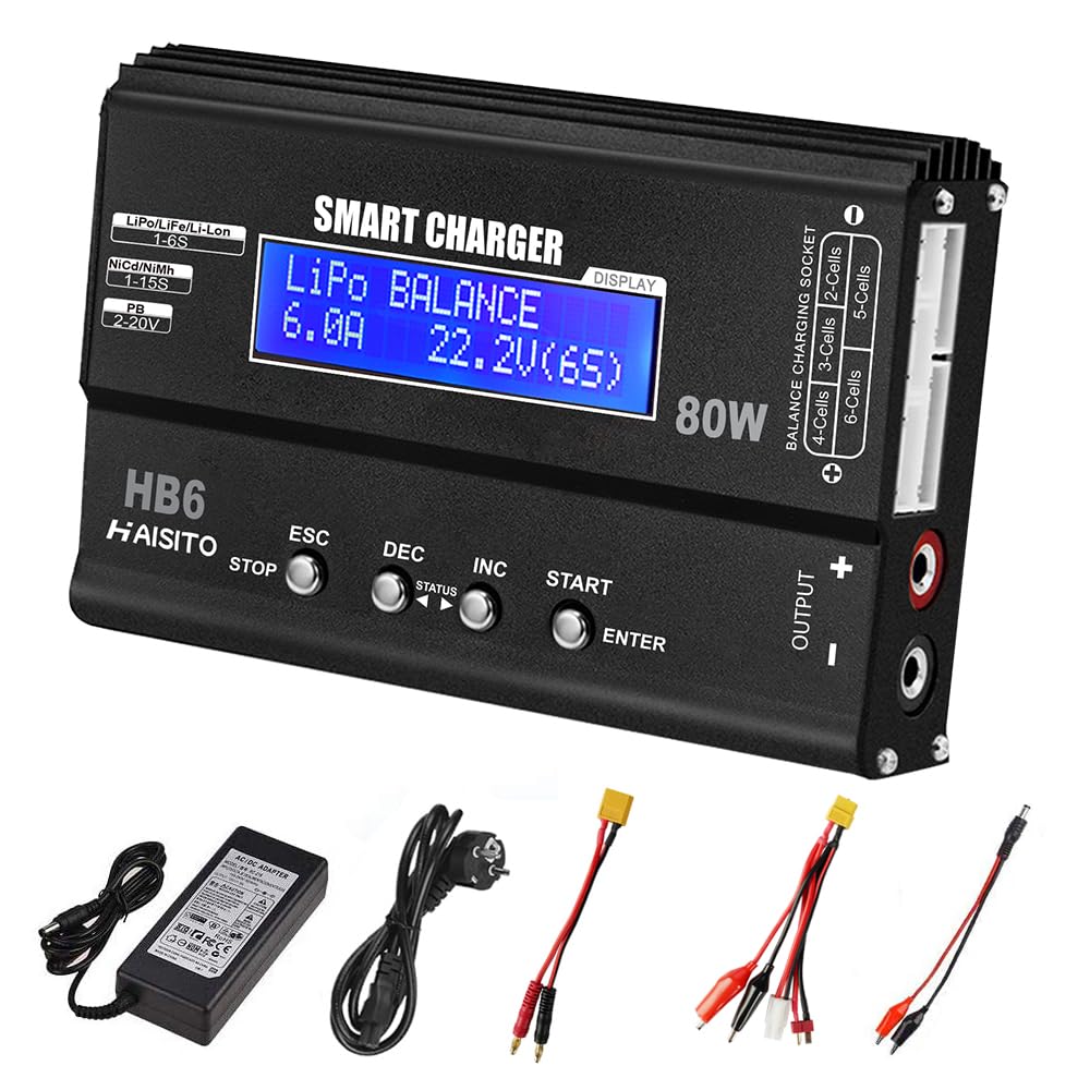Chargeur Équilibreur Lipo 80W 6A pour Batterie LiPo/Li-ION/Life 1-6S NiMH/NiCd 1-15S avec écran LED
