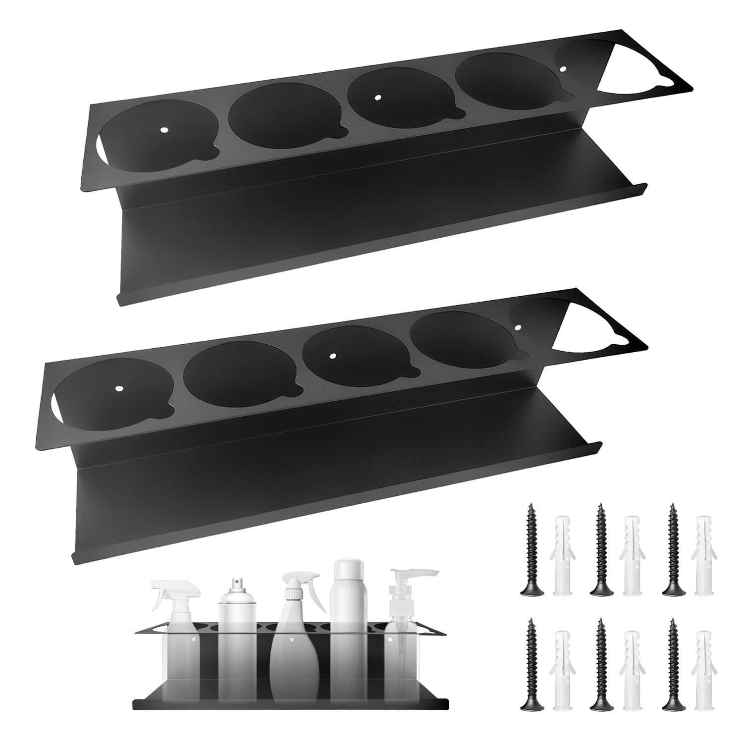 2 Pezzi Porta Bombolette Spray Set, Portaugelli con Tubi di Espansione e Viti, Portabottiglie in Acciaio al Carbonio, Adatto per Caravan, Garage, Sale Attrezzi (42 × 9 × 10 cm) (Nero)