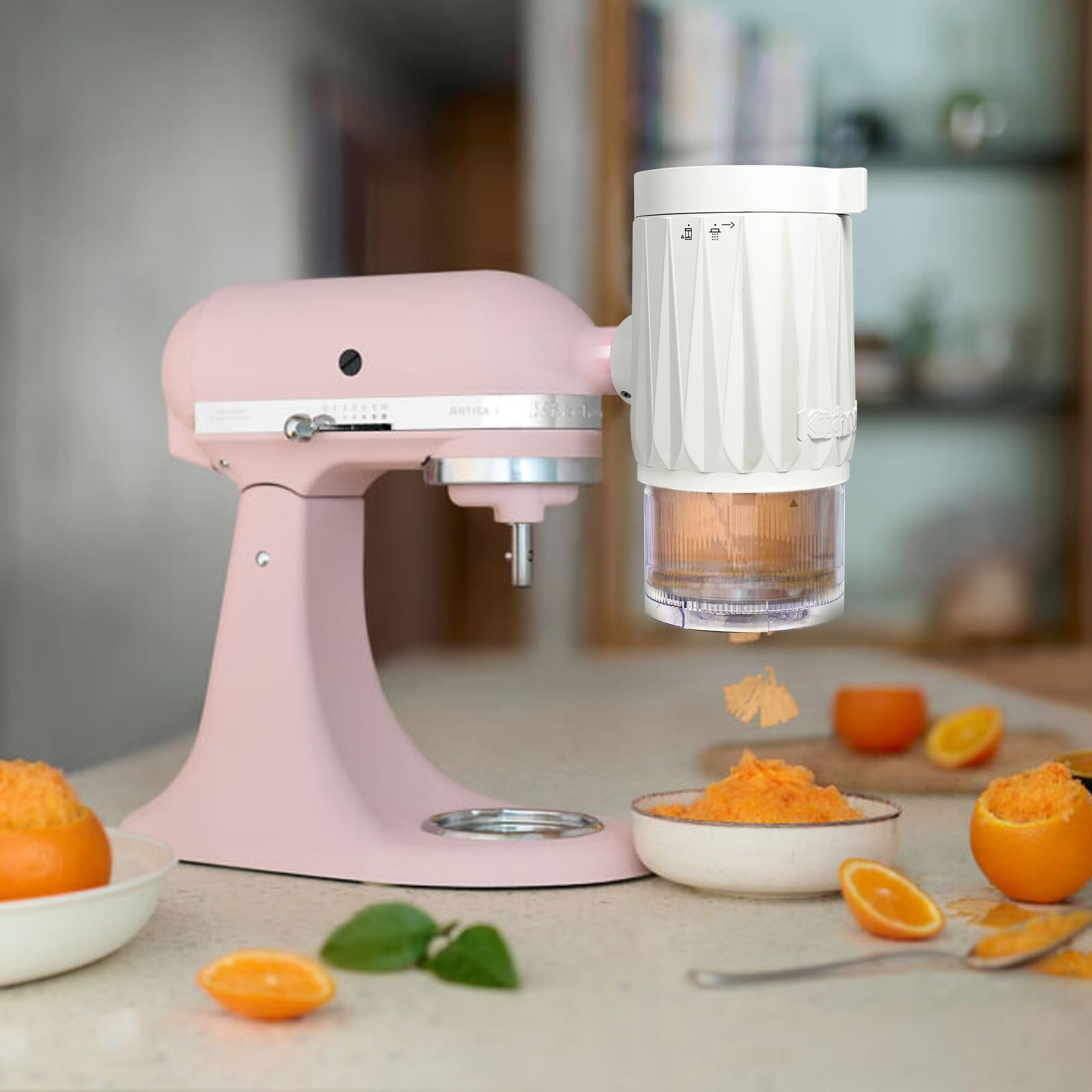 Rasiereis-Aufsatz für Kitchenaid Standmixer, Rasiereis und Schneekegel-Aufsatz für Kitchenaid mit 10 Eisformen, Weiß
