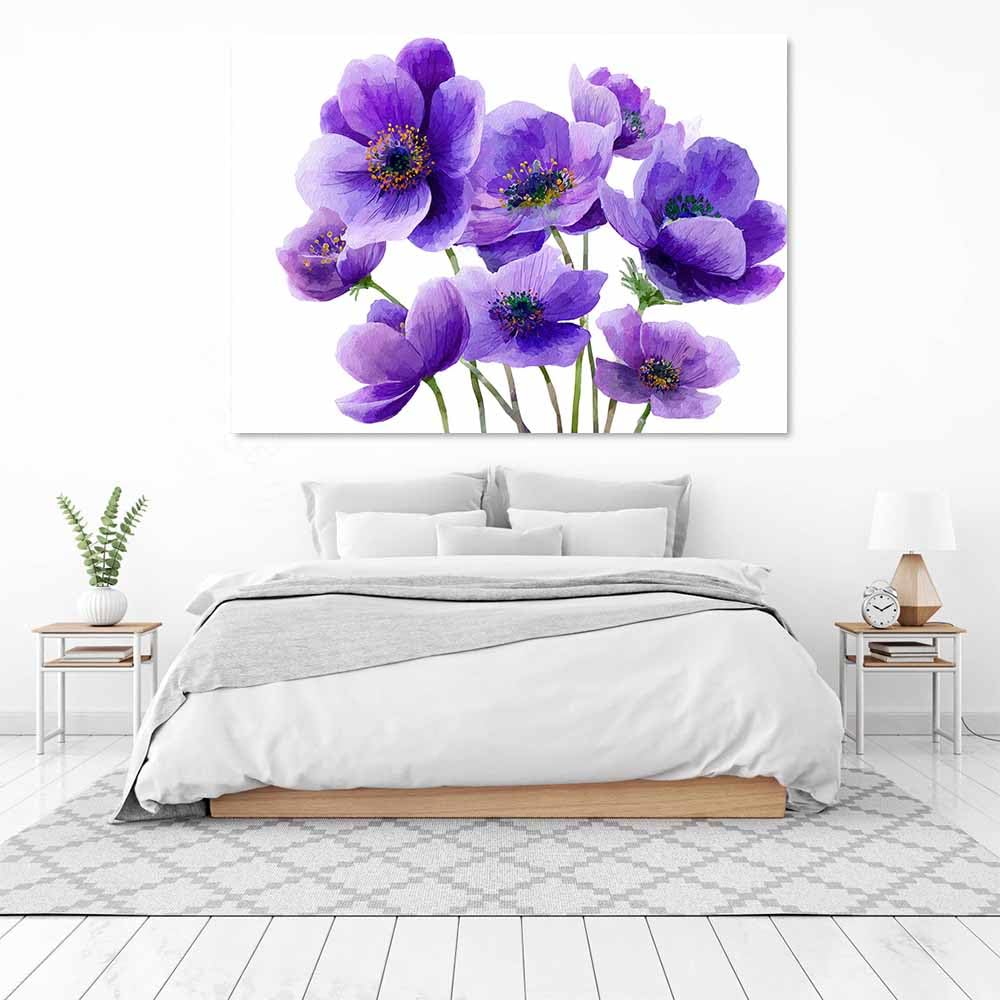 WUFIEA Semplice arte botanica Stampe su Canvas Grappoli di fiori per Camera da Letto Agriturismo Soggiorno Bagno(viola)-60x90cm Incorniciato