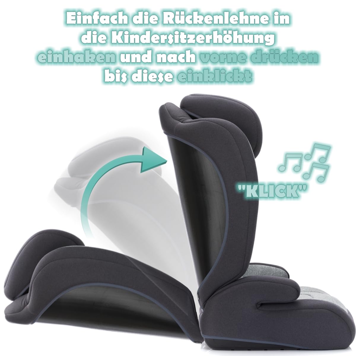 2IN1 Autositz Sitzerhöhung Kindersitz nach ECE R129 für Kinder von 100-150 cm höhenverstellbar Grau