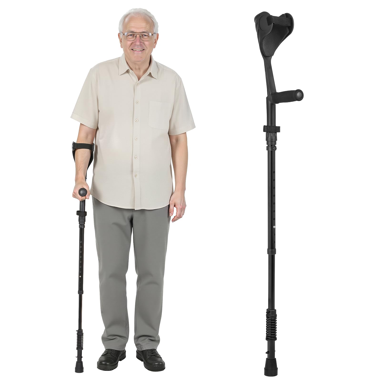 Muletas ergonómicas para antebrazo, muletas de asistencia de resorte para adultos, cómodas y ajustables en altura, antebrazo con base antideslizante, muletas para caminar con puños, no un par