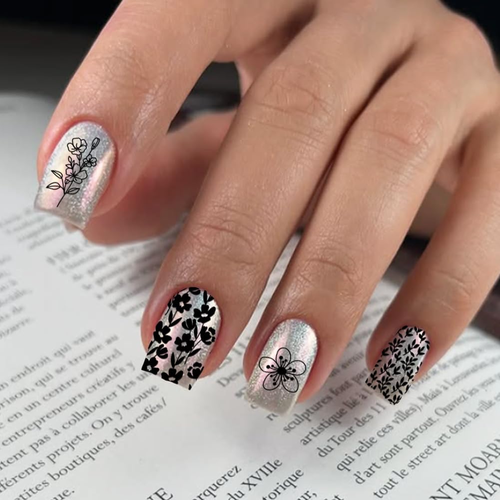 PH PandaHall 3 placas de estampado de uñas, 77 patrones de flores, hojas de flores, plantillas de arte de uñas, plantillas de arte de uñas de acero inoxidable, placas de imagen de uñas para mujer,