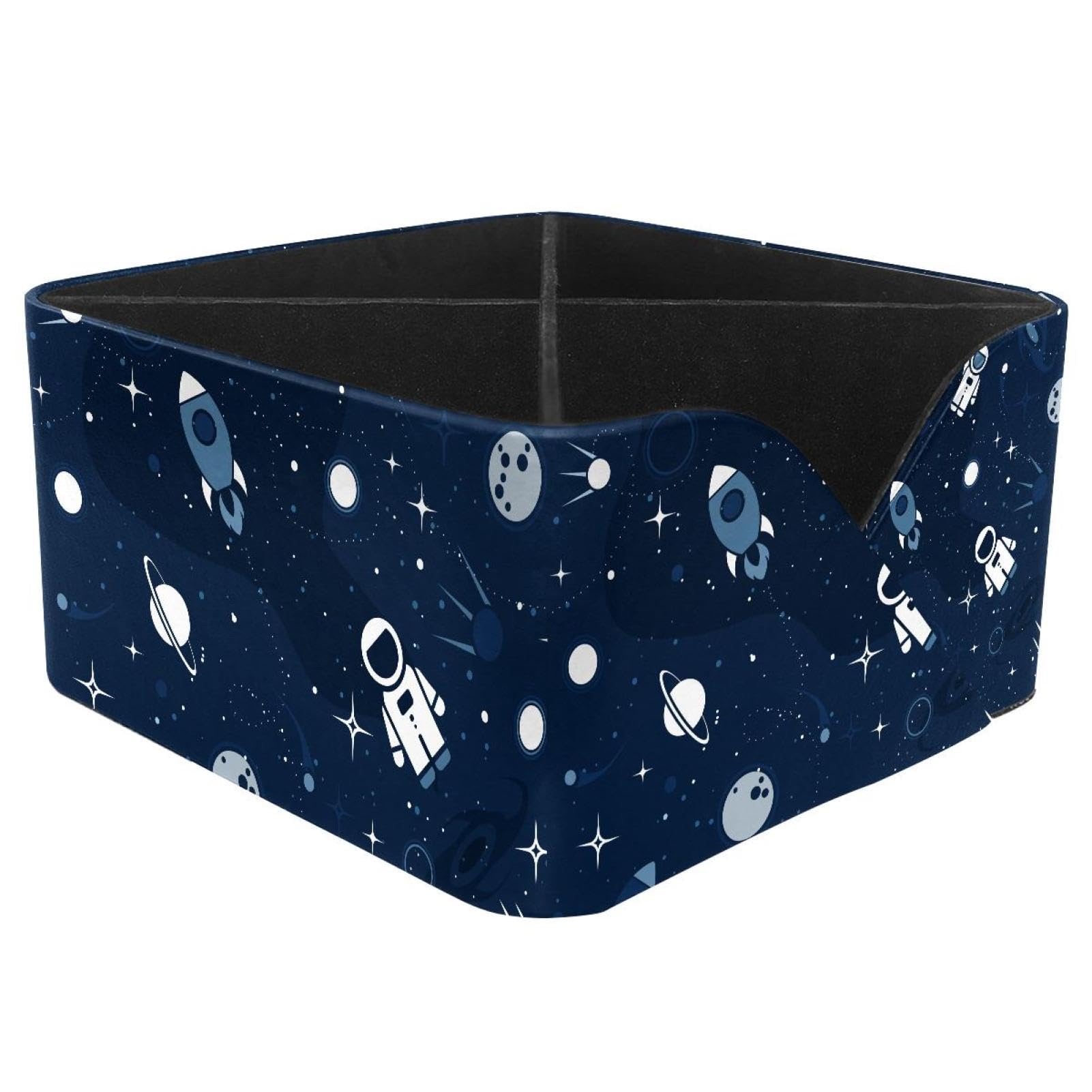 KengjuTesu Space Man Spaceship Rocket Moon Black Hole Stars Pattern Desktop Organizer Pen Holder, Rectangular Pencil Cup for Office, Study and Makeup Stations