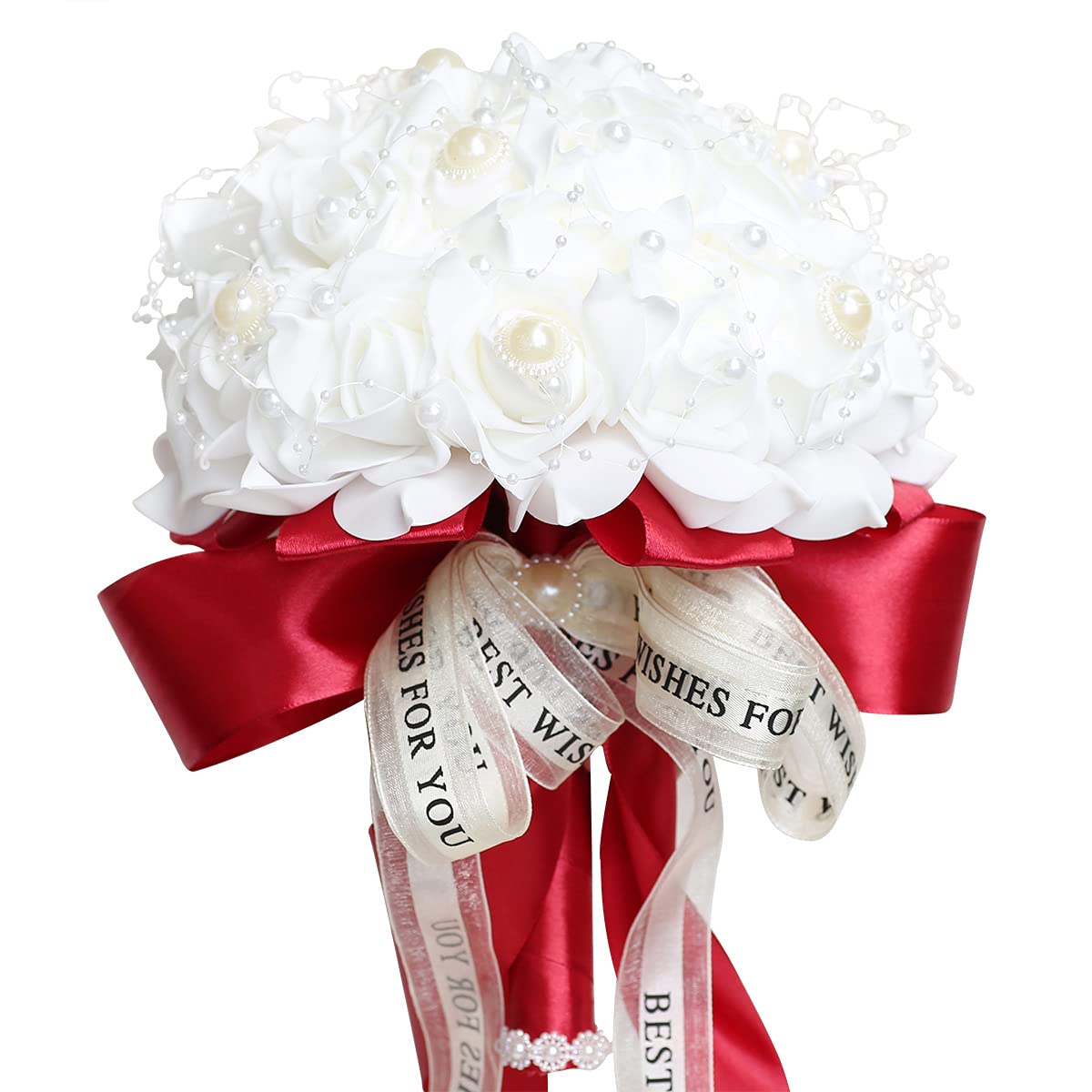 Wedding Bouquets Artificial PE Flowers Bridesmaid Toss Bouquet Foam Rose Bouquet with Ribbon Diamond (Wine)