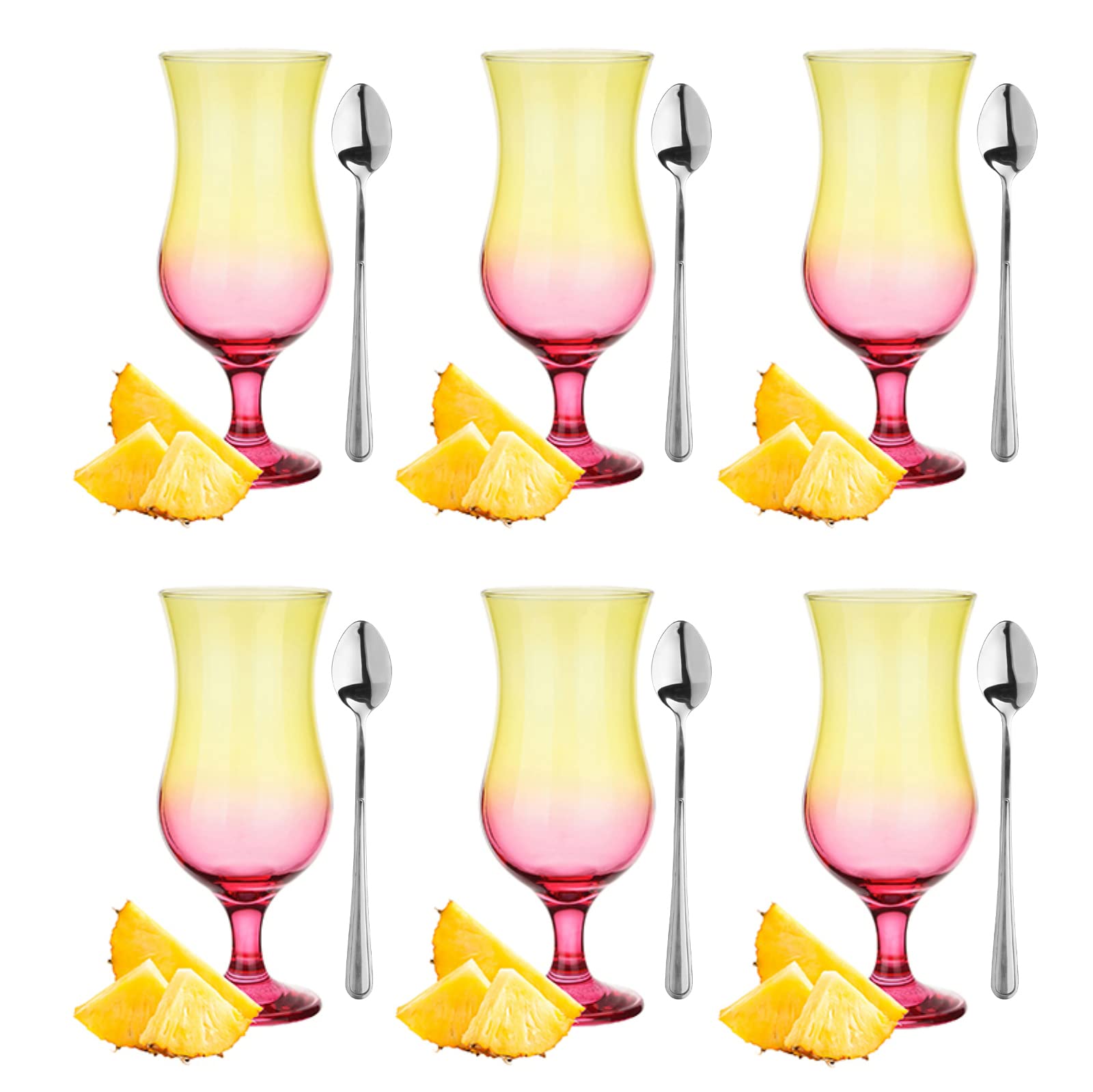 Glasmark A570032-0420-5246-LD Set di 6 Bicchieri da Cocktail Max 480 ml Rosa colorato + cucchiaino Lungo, Vetro e Acciaio Inox