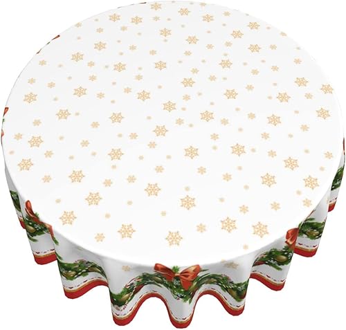 Miniatura 2 de Mantel redondo de copo de nieve de Navidad de 60 pulgadas, lavable e impermeable, tela de poliéster para mesa de picnic al aire libre, mesa de