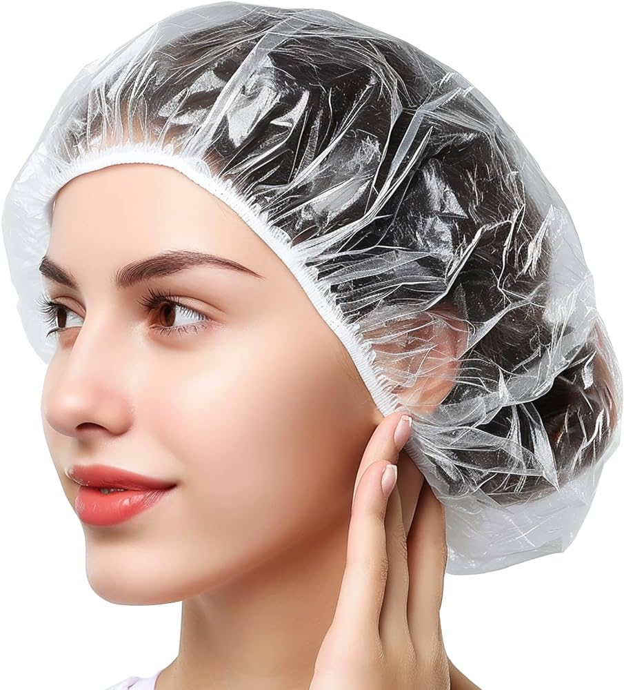 IE Shower Cap, Transparent Flexible Large Size SHOWER cap,Bathing cap,Waterproof cap, Plastic Cap (PACK OF 50 CAPS)-image-16