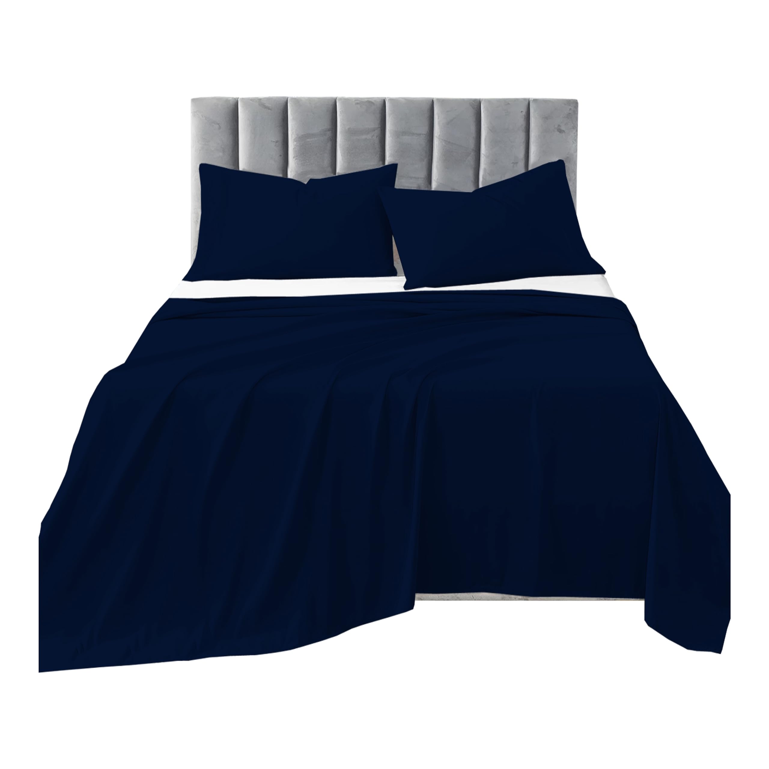 R&Z Plain Luxuary Polycotton Flat Sheets Single, Double, King, S King (Navy, King)