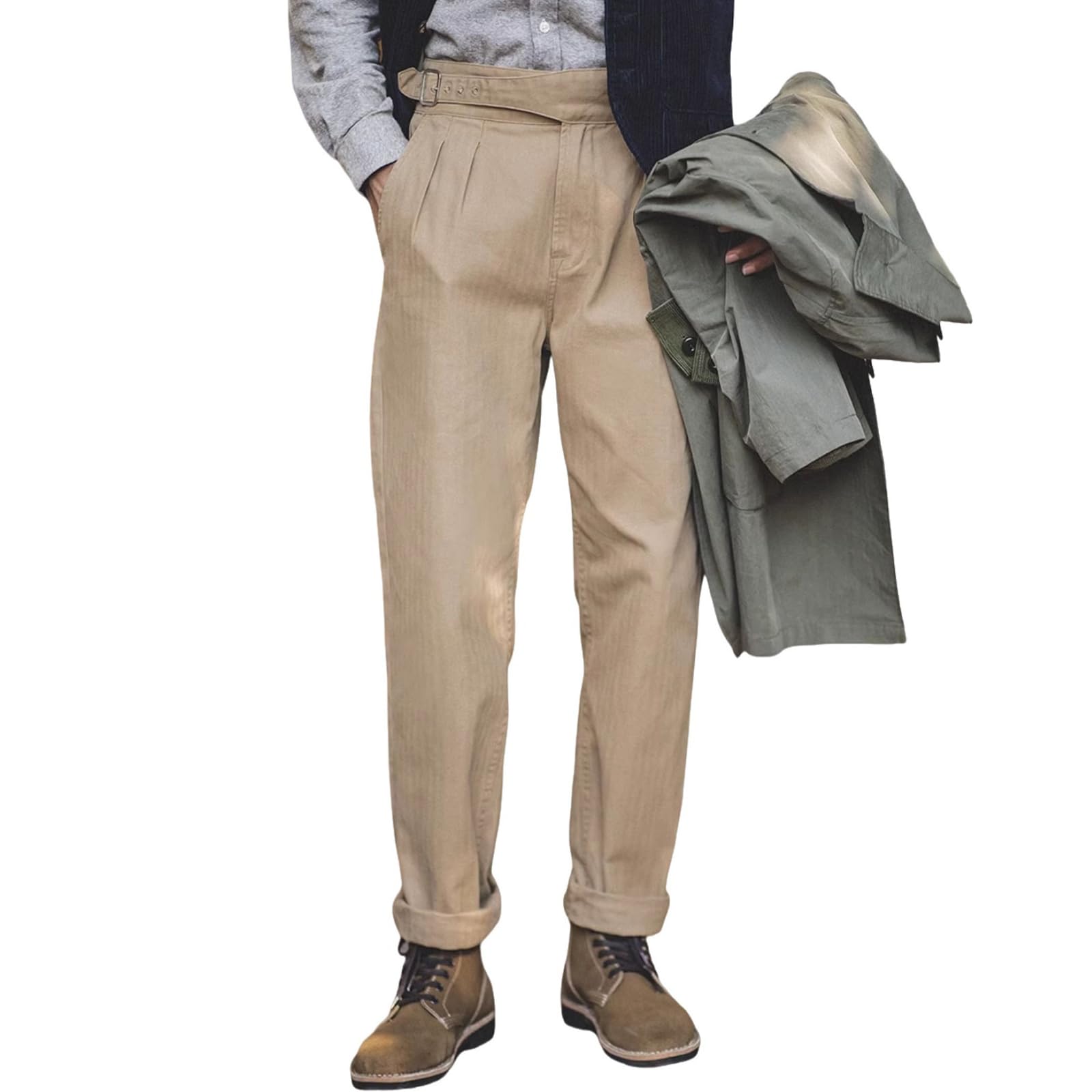 Mens Classic Fit Flat Front Dress Pants Cotton High Waist Straight Leg Business Suit Pants