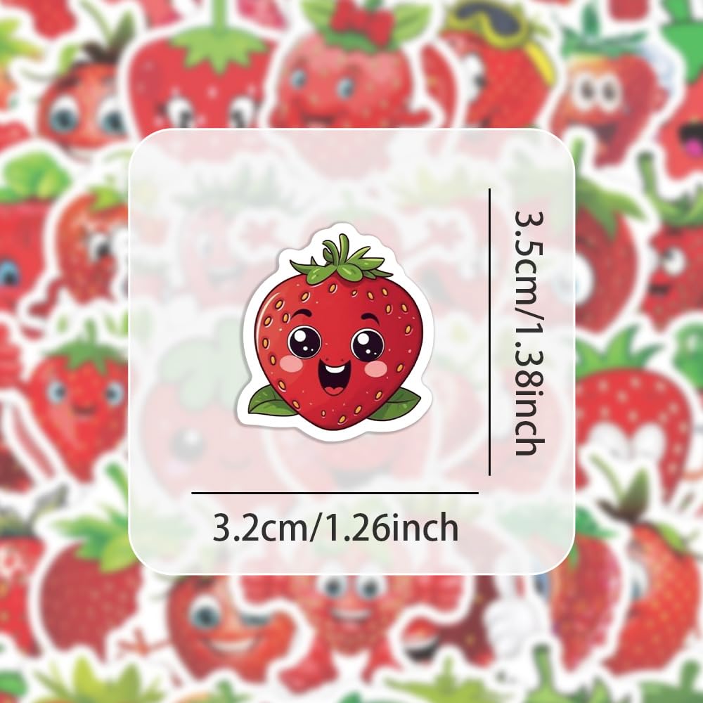 60Pcs Strawberry Stickers for Water Bottle Phone,Car,Notebook,Skateboard,Helmet,Laptop,Bike,Luggage,Children Girl Gift,Cute Red Fruit Waterproof Vinyl Sticker,Cartoon Strawberry Aesthetic Decal - Image 3
