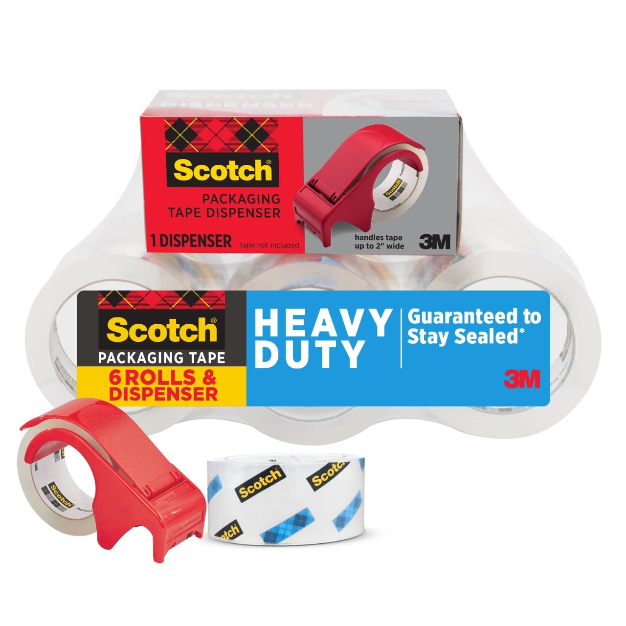 Scotch Nastro per imballaggio resistente, 4,8 x 54,6 m, nucleo da 3 pollici, trasparente, ideale per imballaggio, spedizione e spostamento, 6 rotoli con dispenser (3850-6-DP3)