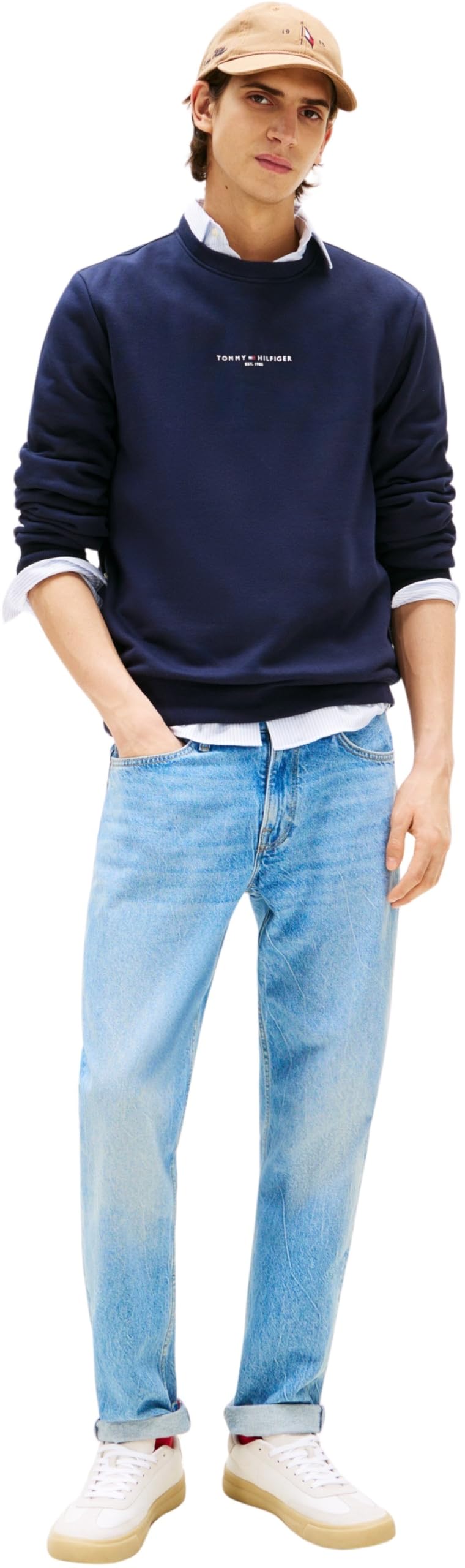 Tommy Hilfiger Small Tommy Logo Crewneck Mw0mw37471 Sweat-Shirt à Enfiler Homme (Lot de 1)