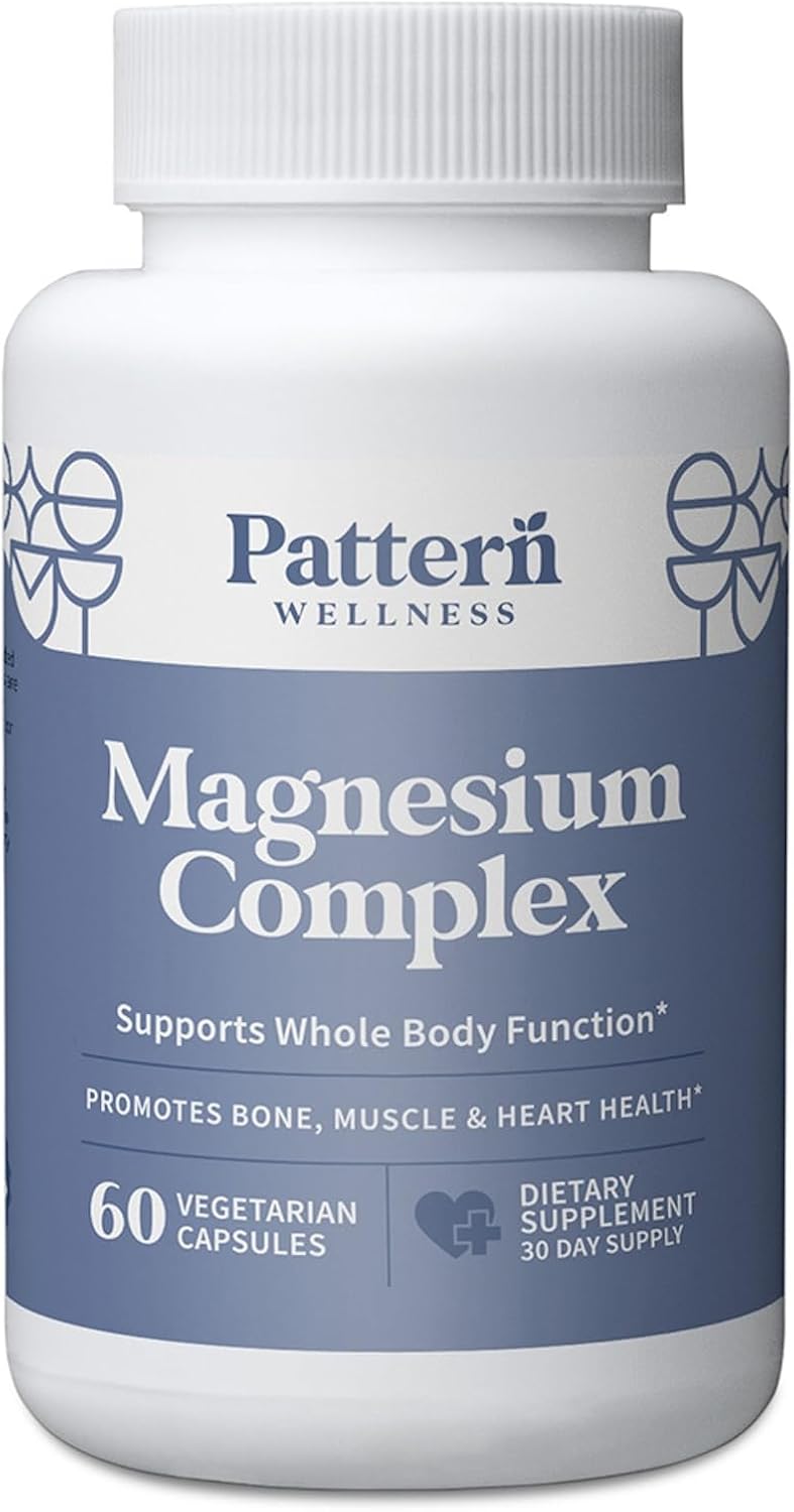 Pattern Wellness Magnesium Complex – Natural Sleep + Mood Support, Bone + Muscle Health, Overall Wellness – Added Zinc – 60 Vegan Capsules